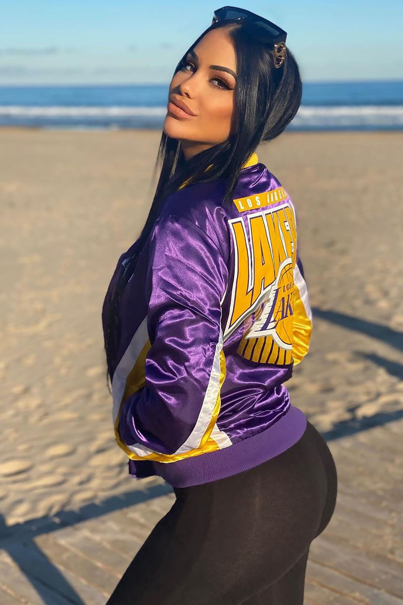 La Lakers Purple and Black Satin Jacket