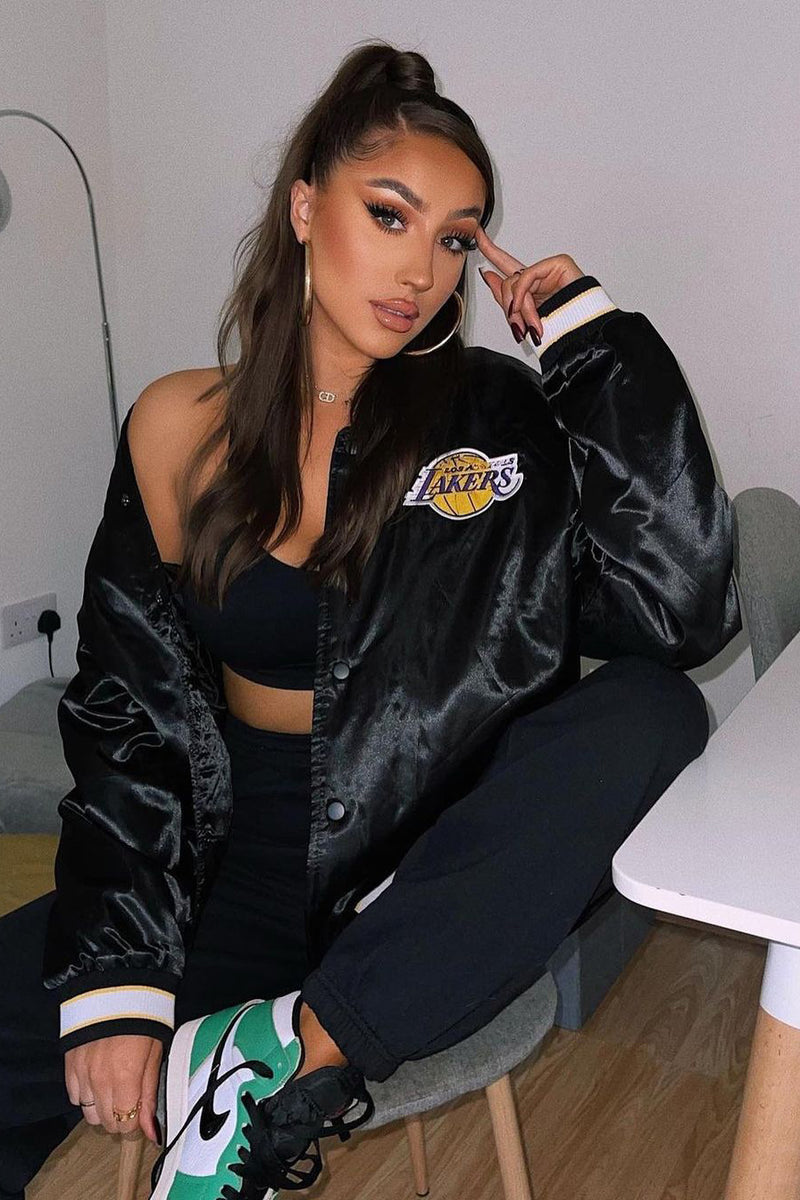 Women's NBA Slam Dunk Lakers Bomber Jacket in Black Size Medium by Fashion Nova