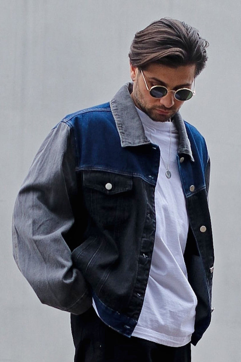 Color block denim jacket mens top