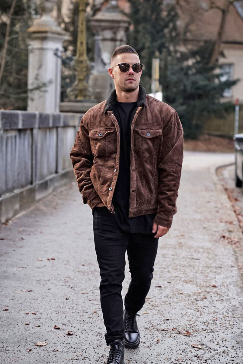 Mens Outfit Mens Brown Corduroy Sherpa Jacket Corduroy Sherpa