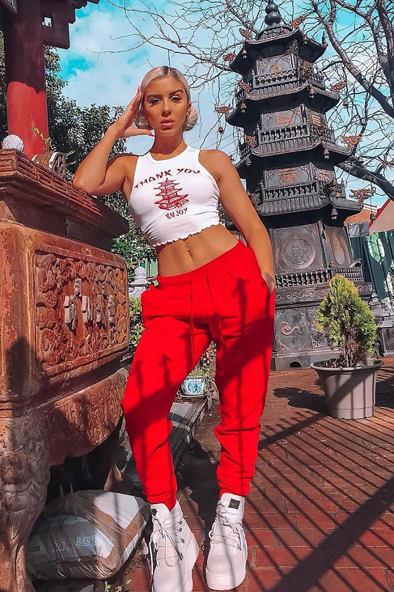 Red oversized online joggers