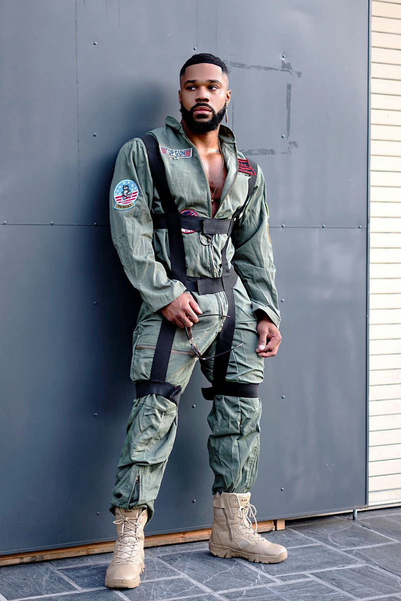 Top Gun Paratrooper 3 Piece Flight Suit Costume - Olive