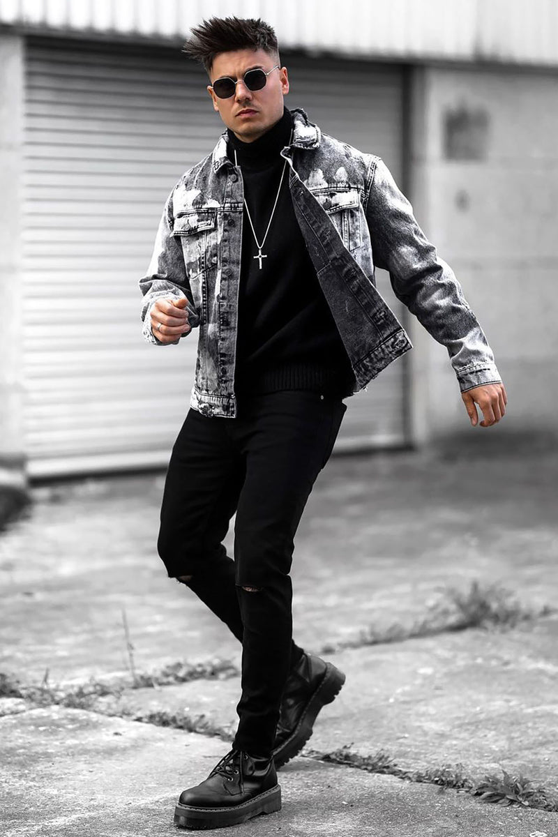 Bleached black denim jacket on sale