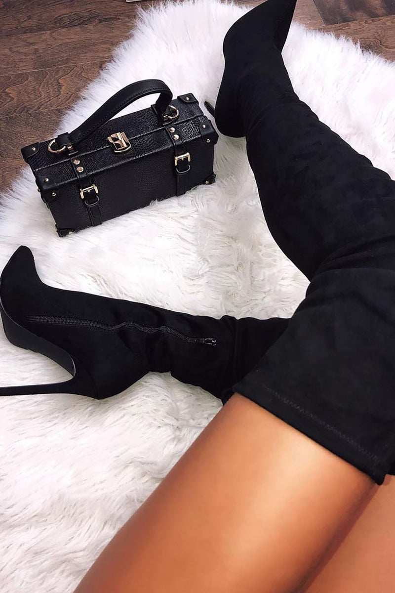 Black thigh high boots fashion nova discount