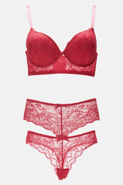 Red lace bra and underwear deals set