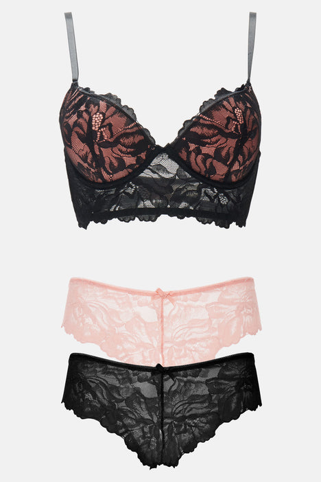 Switching Out Bra and 2 Panty Set Black combo Fashion Nova