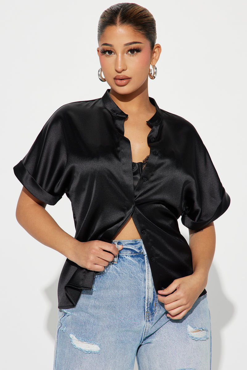 Angela Satin Shirt - Black | Fashion Nova, Shirts & Blouses | Fashion Nova