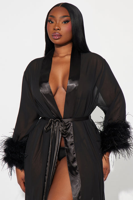 Softest Touch Feather Long Robe Black Fashion Nova Lingerie