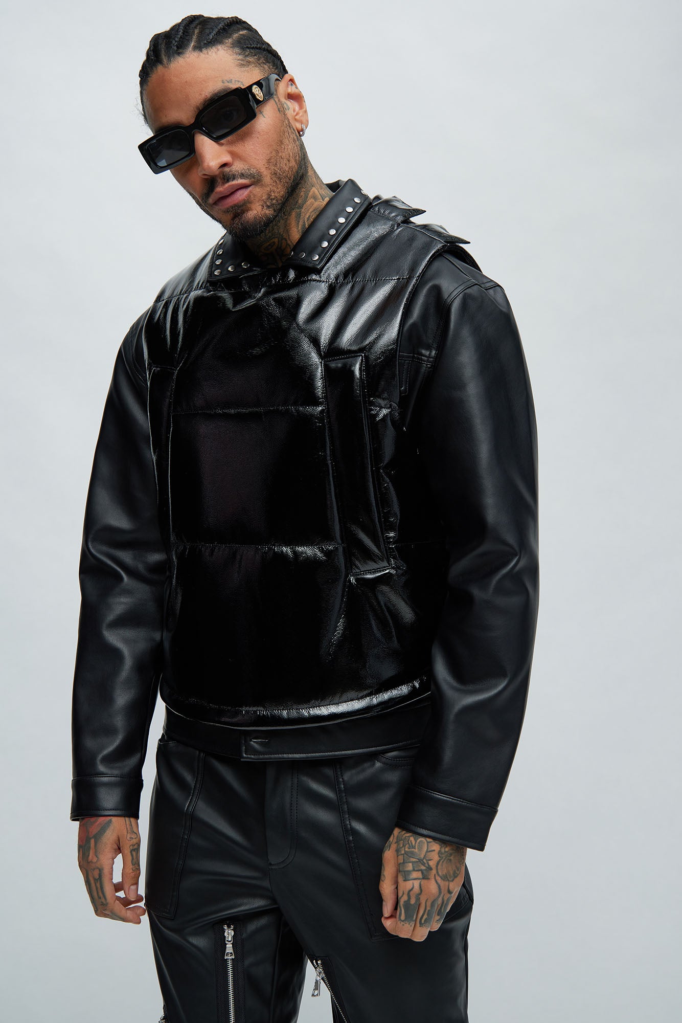 Leather puffer deals vest mens