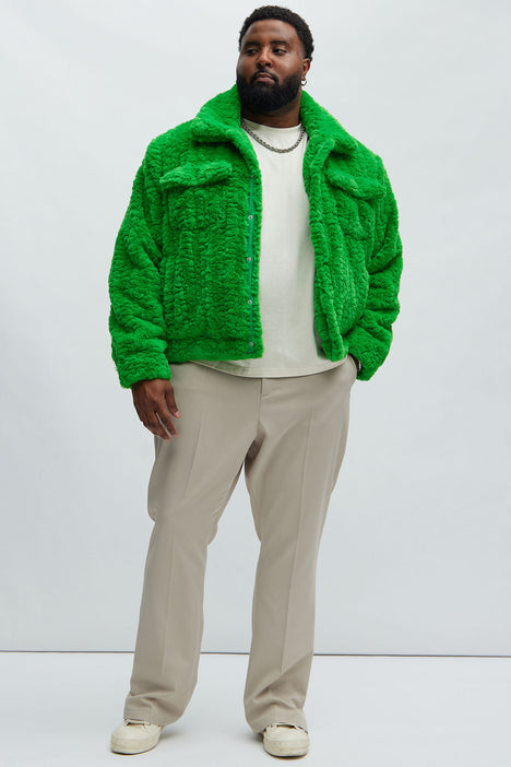 Green fluffy jacket sale
