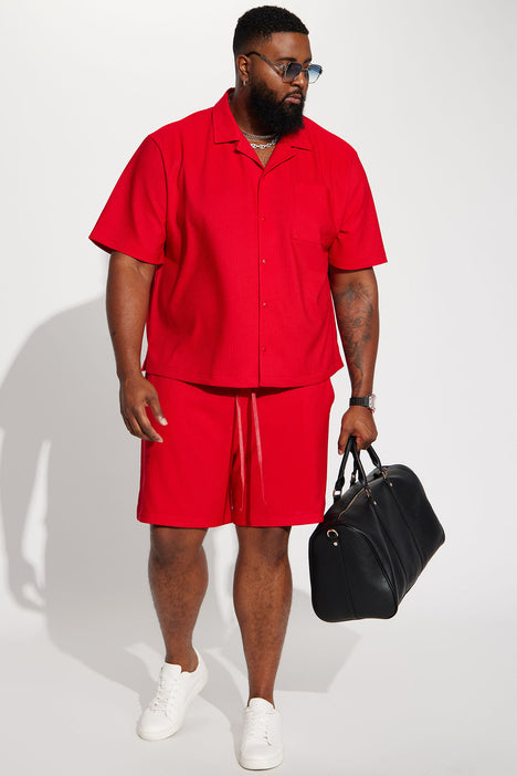 Mens red shop shirt short sleeve