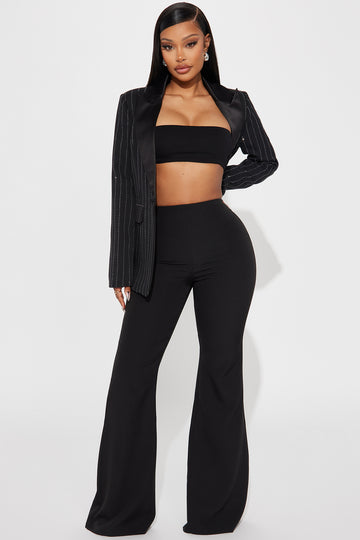 On The Go Textured Wide Leg Pant - Black