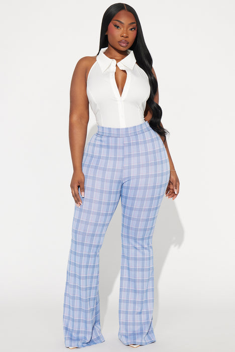 See You Again Plaid Flare Pant Blue combo Fashion Nova Pants