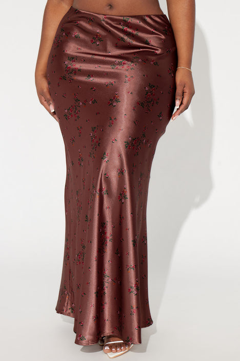 Buy Myself Flowers Satin Maxi Skirt Copper