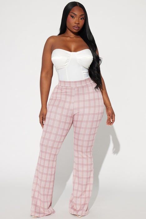See You Again Plaid Flare Pant Blush combo Fashion Nova Pants
