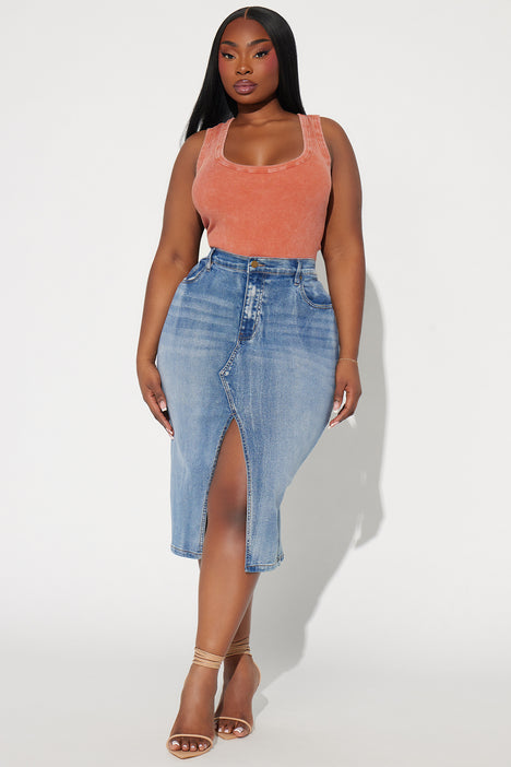 Mid length denim skirts 50 clearance