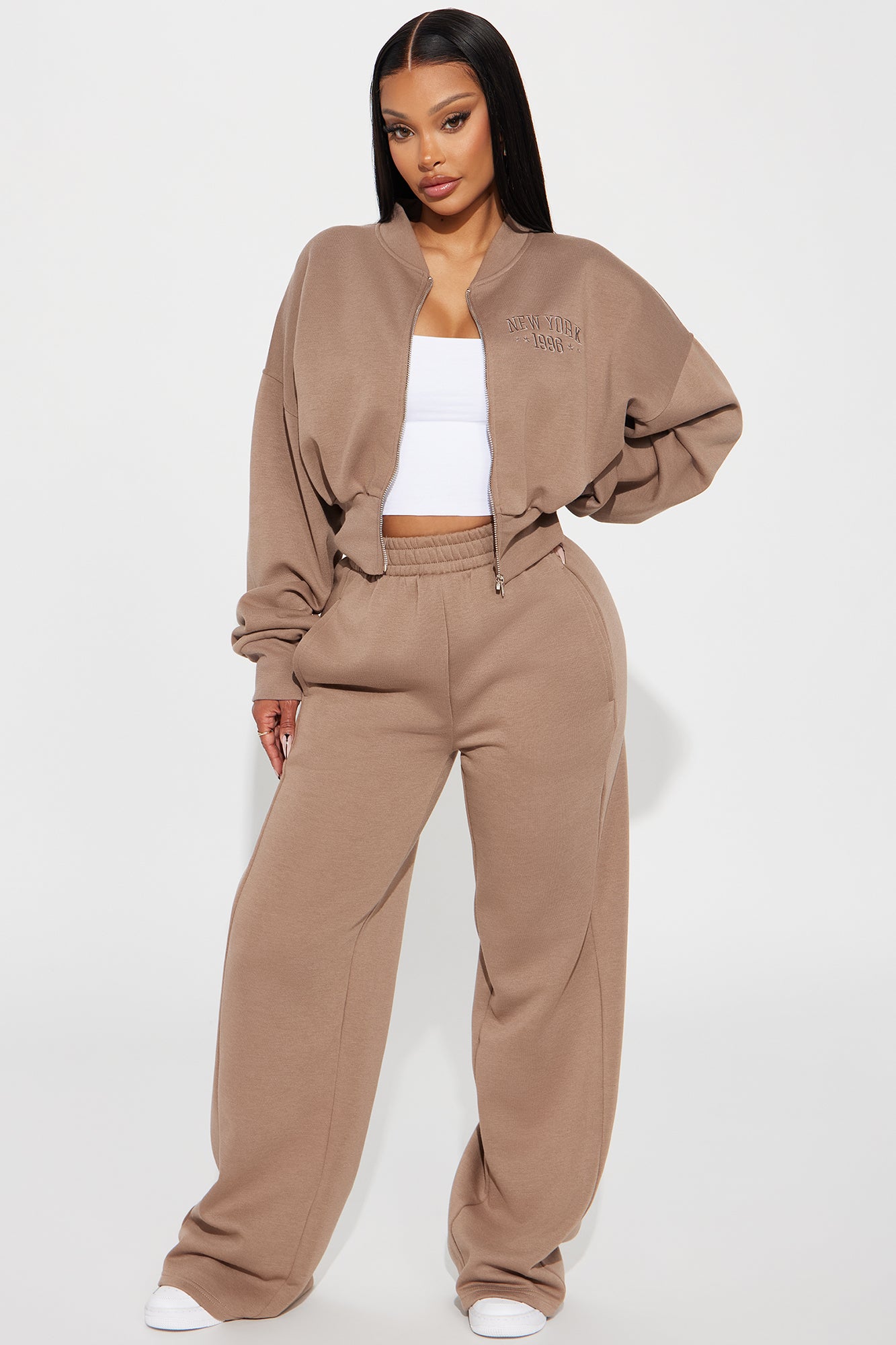 New York Fleece Pant Set Mocha Fashion Nova Matching Sets