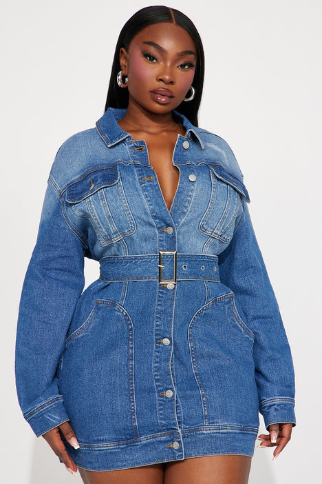 Long sleeve plus cheap size denim dress