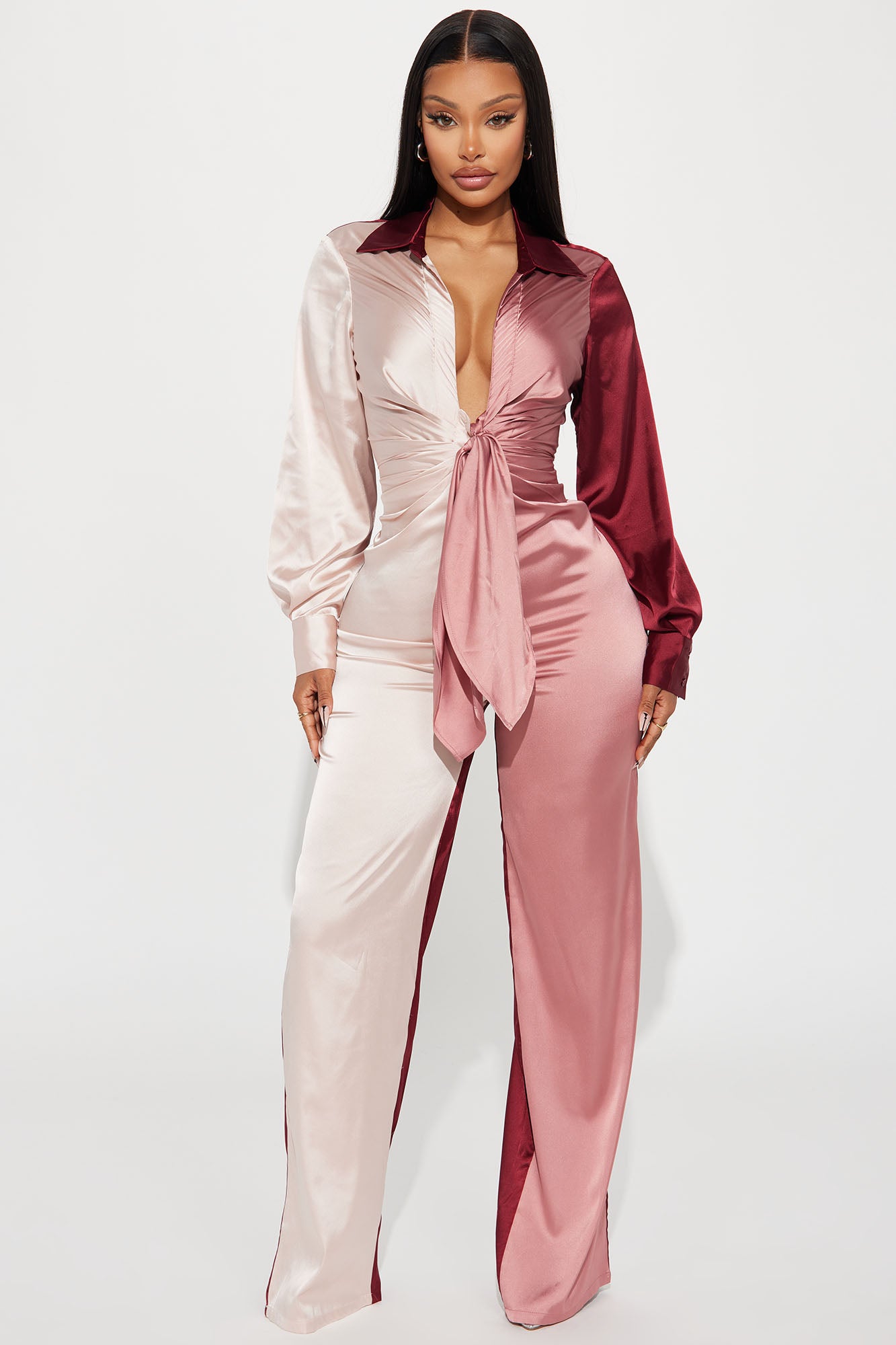 Beauty In A Bottle Satin Jumpsuit - Burgundy/combo, Fashion Nova, Jumpsuits