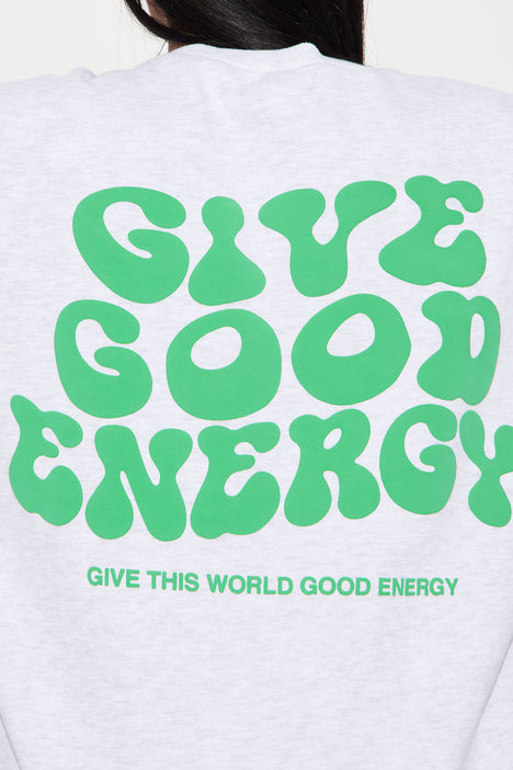 Give Good Energy Puff Print Sweatshirt Heather Grey Fashion