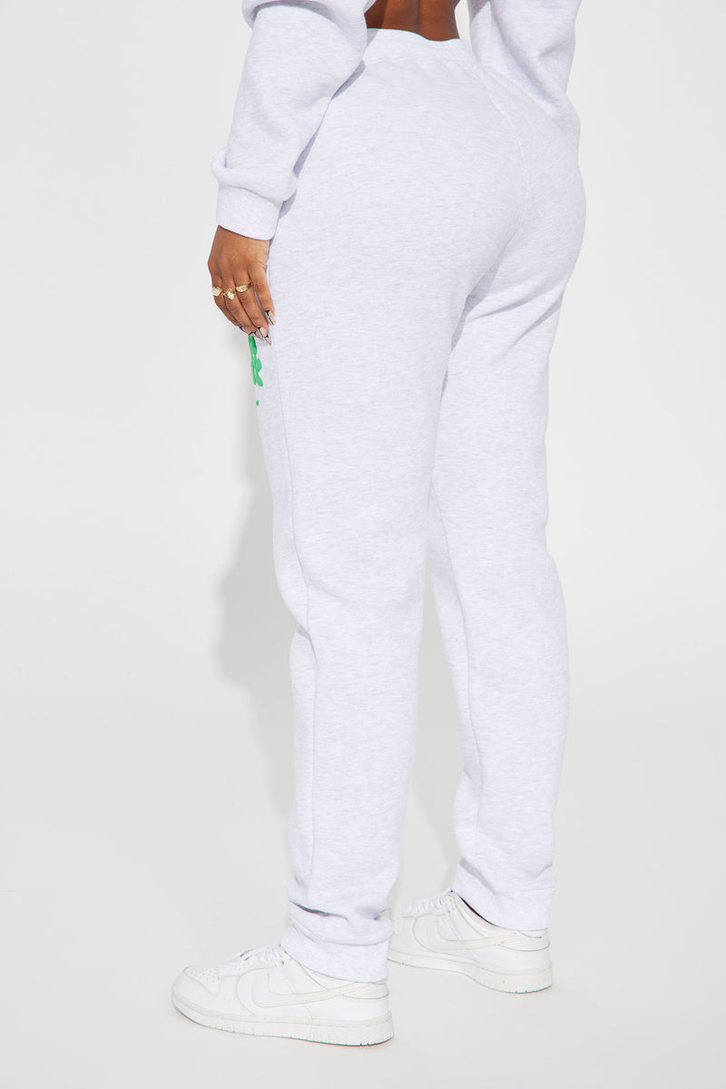 Give Good Energy Puff Print Jogger Heather Grey Fashion Nova