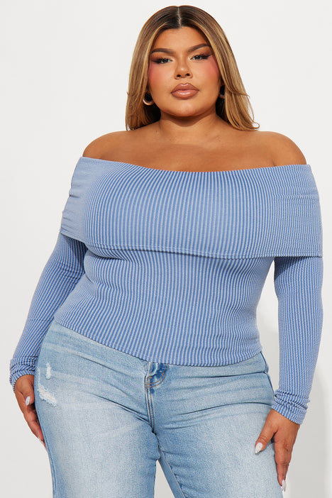 Best Of Luck Off Shoulder Top Denim Fashion Nova Knit Tops