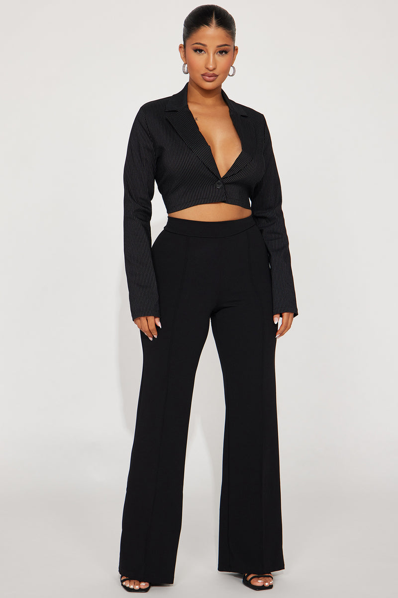 Pay Up Pinstripe Cropped Blazer - Black | Fashion Nova, Jackets & Coats ...