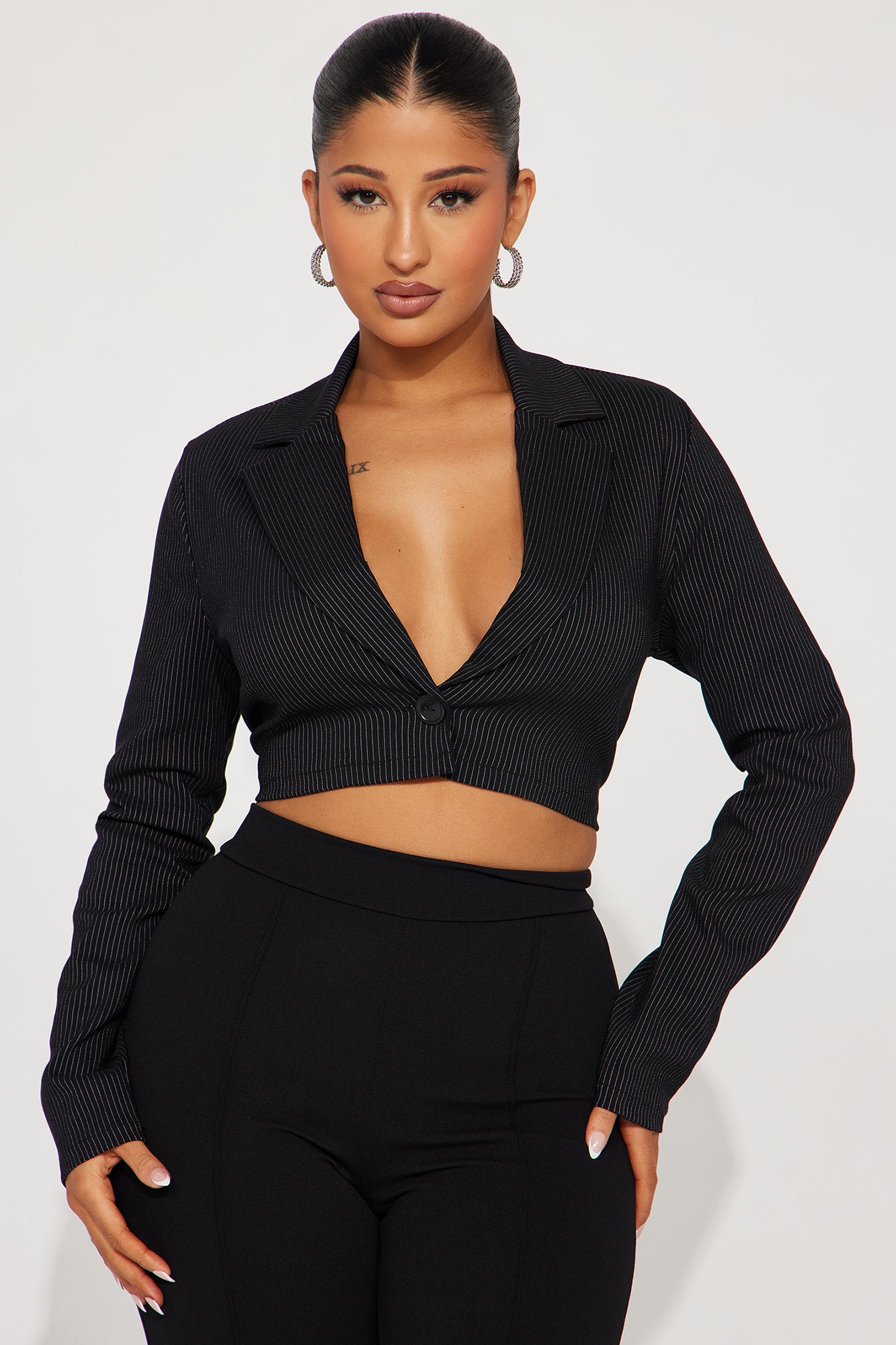 Cropped pinstripe on sale blazer