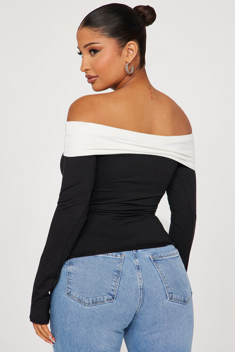 Miss Independent Off Shoulder Top Black White