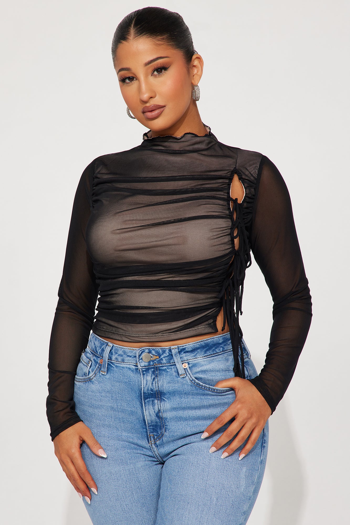 Black mesh shop cut out top