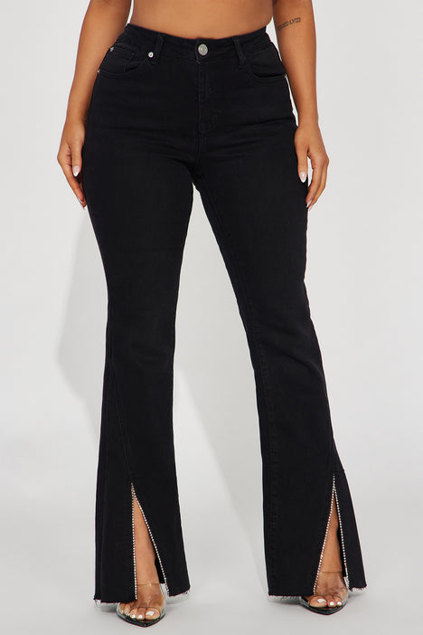 Black Sequin Bell Bottom Pants, Diamond Flare Jeans Women
