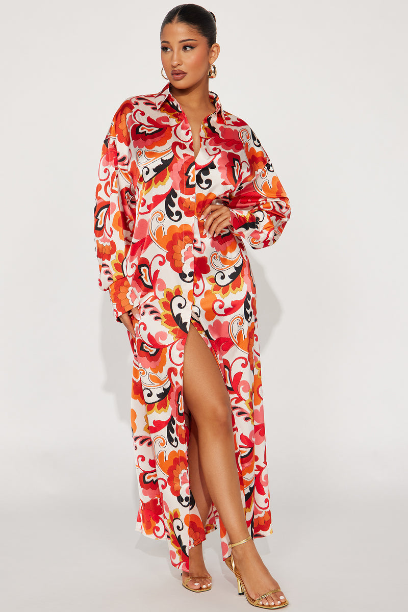 Paisley Satin Shirt Dress - Orange/combo | Fashion Nova, Dresses ...