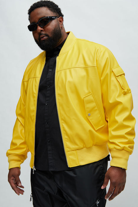 Birmingham Faux Leather Bomber Jacket Yellow Fashion Nova