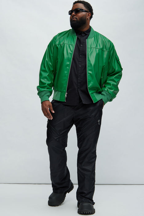 Birmingham Faux Leather Bomber Jacket Green Fashion Nova Mens