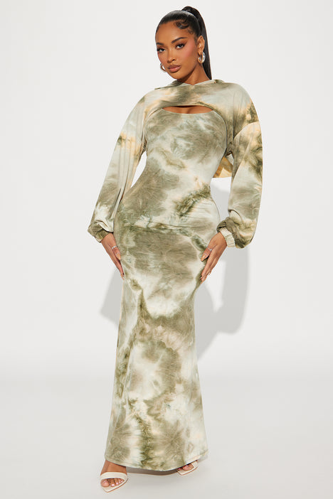 Olivia Tie Dye Maxi Dress Olive