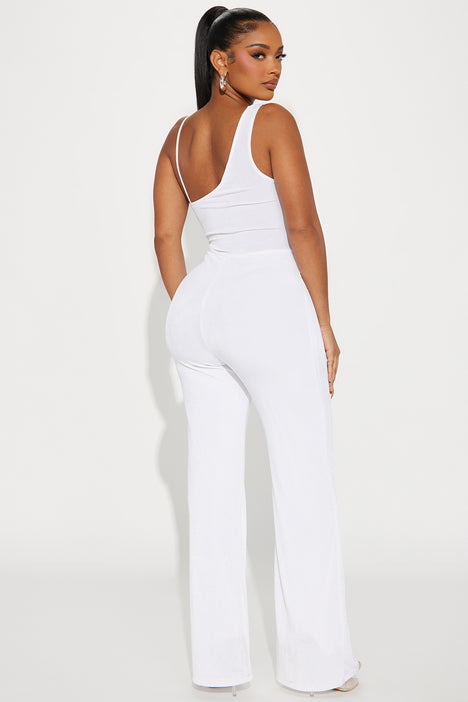 White slinky jumpsuit top