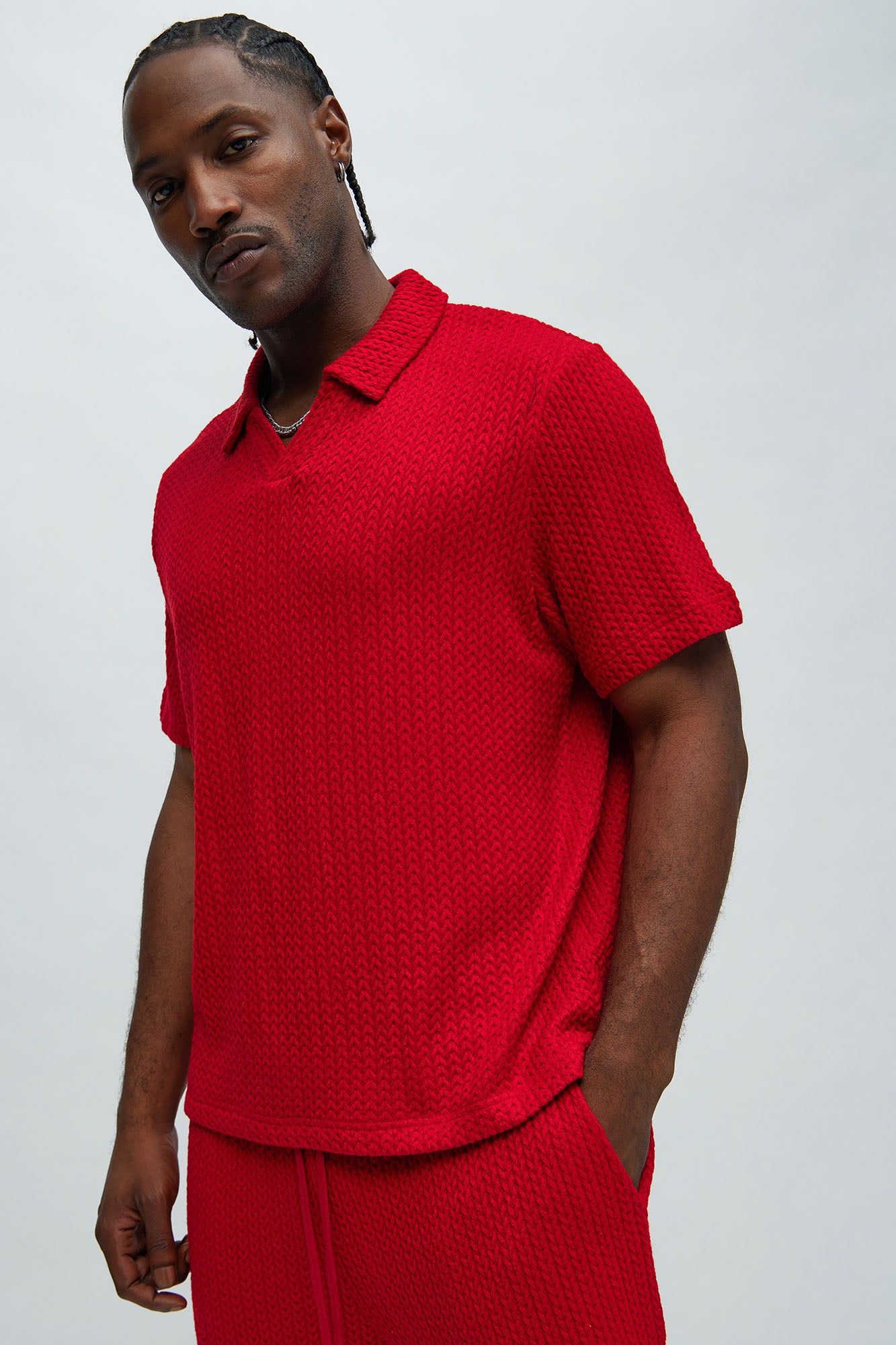 Red knit shirt sales
