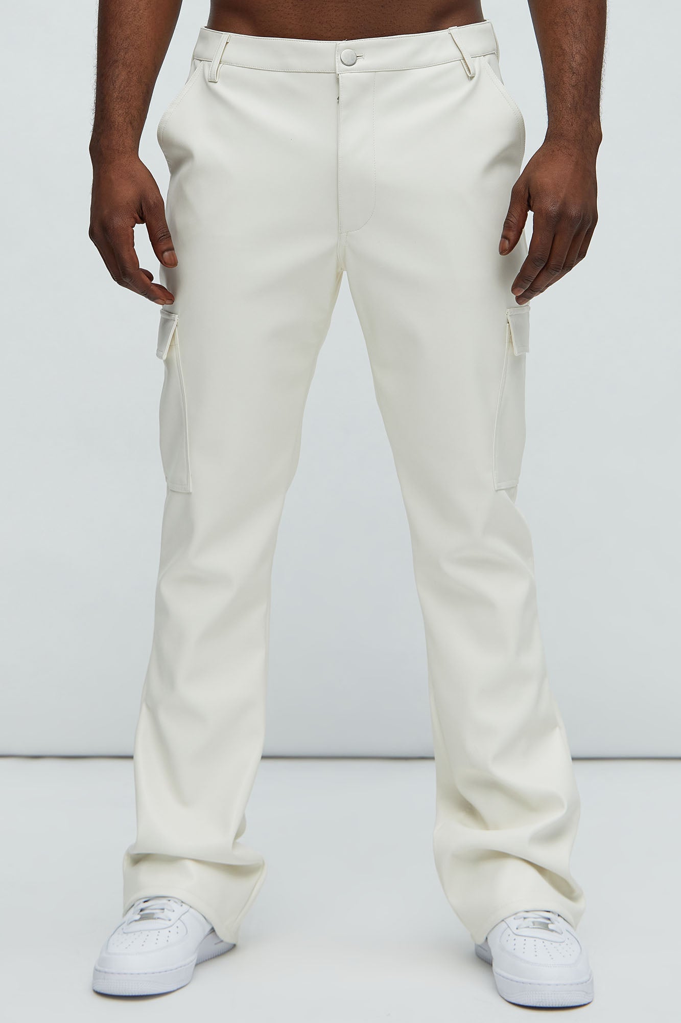 White faux top leather pants