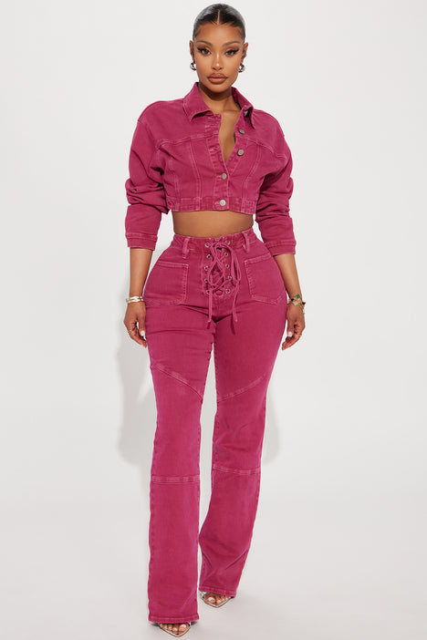 Pink stretch outlet denim jacket
