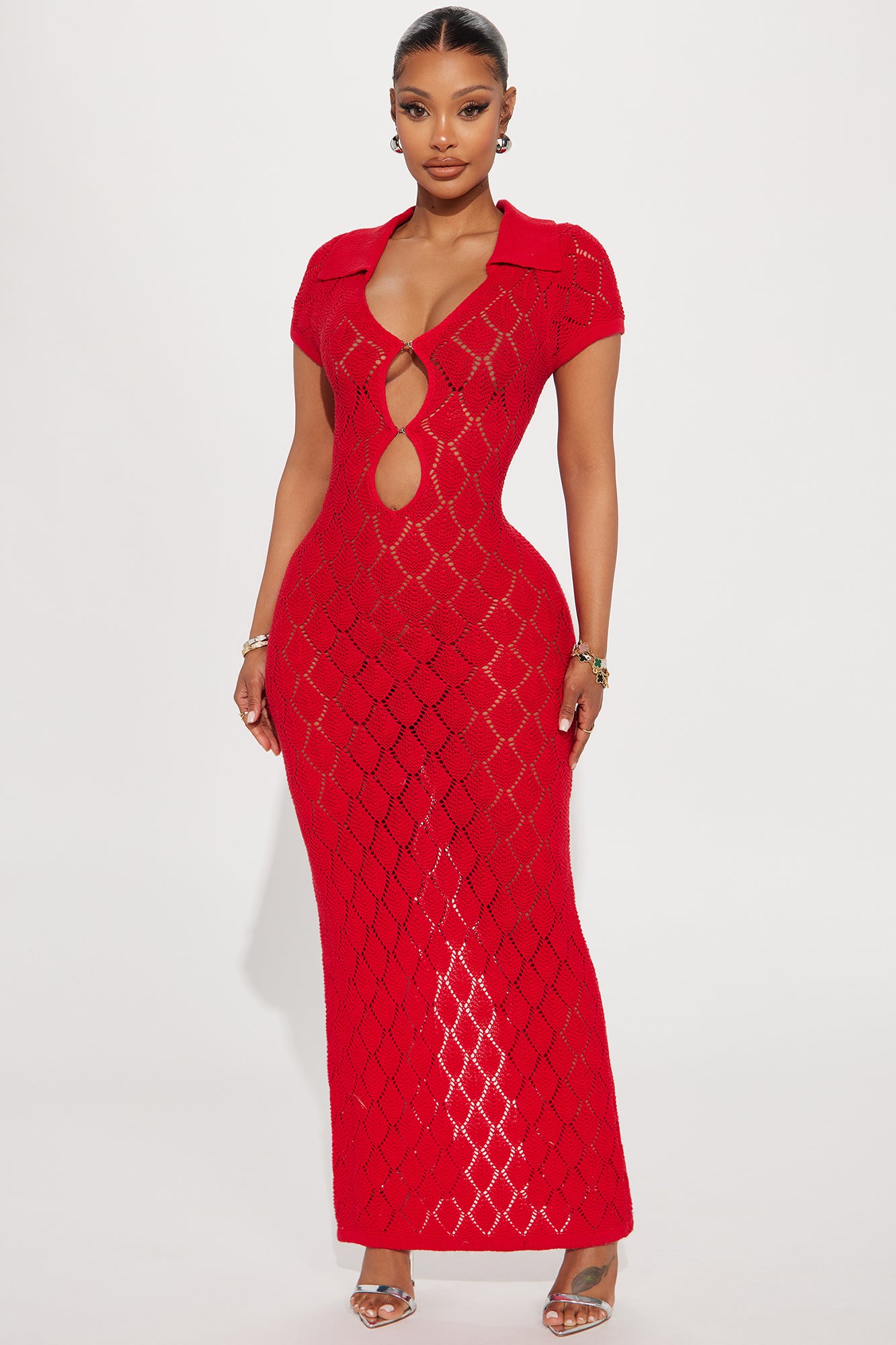 Red crochet maxi dress hotsell