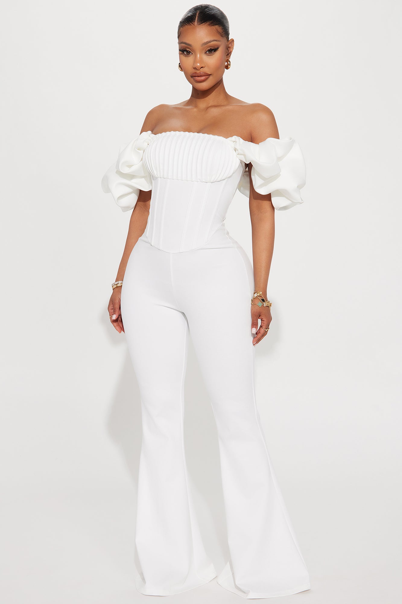 White ruffle jumpsuit cheap
