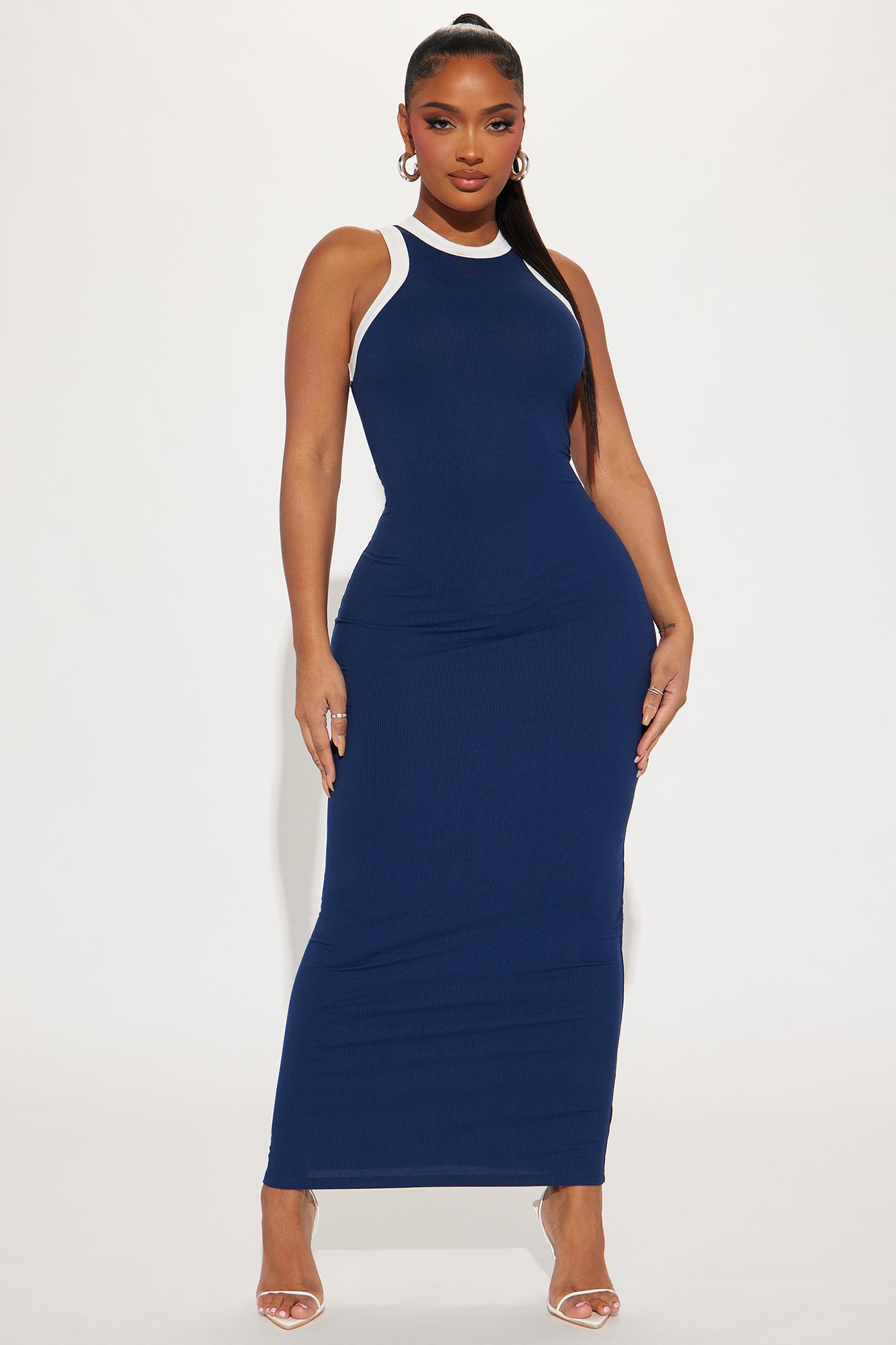 Navy blue sales high neck dress