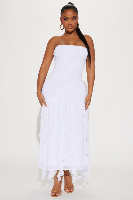 White strapless on sale chiffon dress
