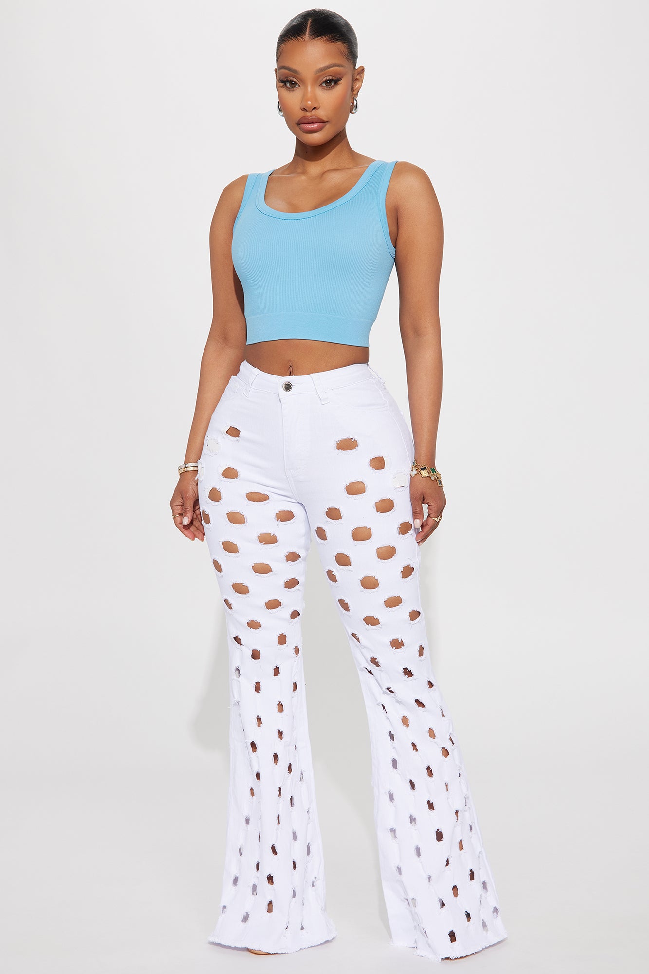 White stretch flare pants deals