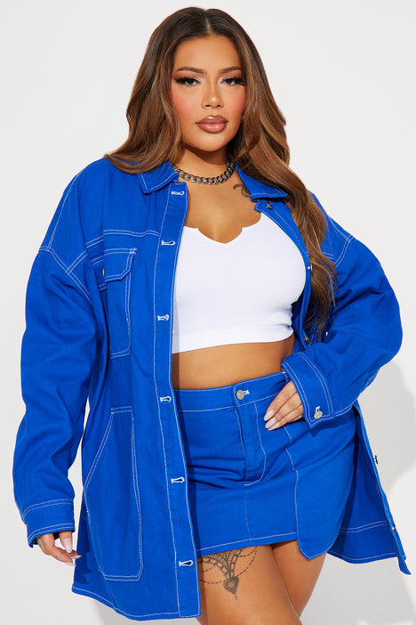 Denim skirt and jacket set plus size sales