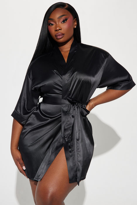 Plus size black satin robe online