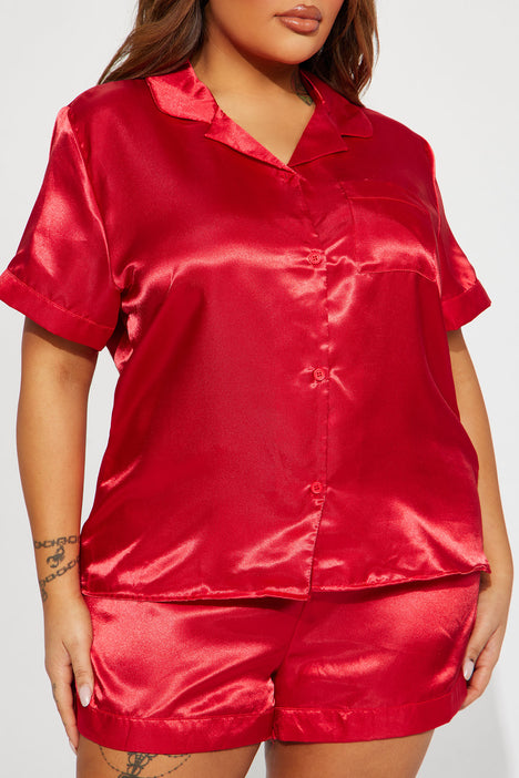 Plus size 2025 red satin pajamas