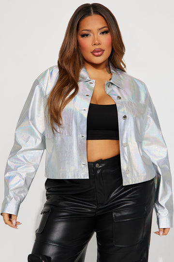 Plus size silver sales metallic jacket