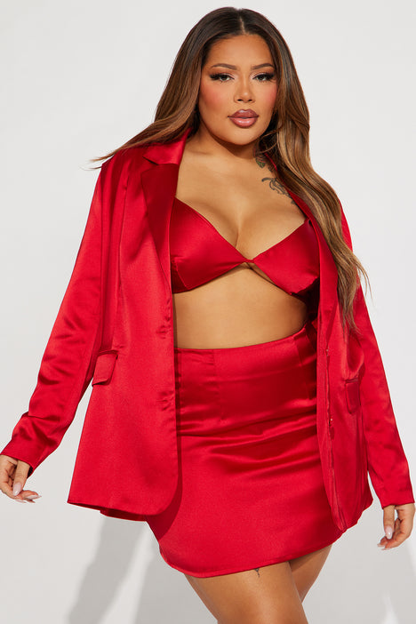 Satin plus size red skirt online