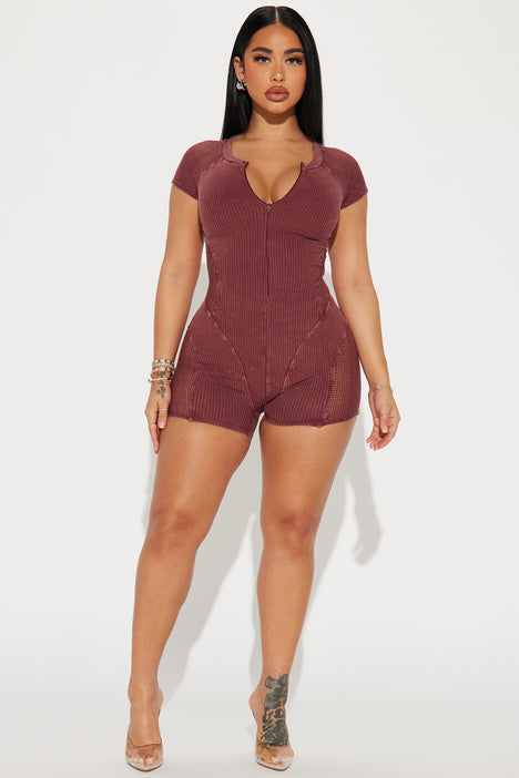Burgundy romper shorts on sale